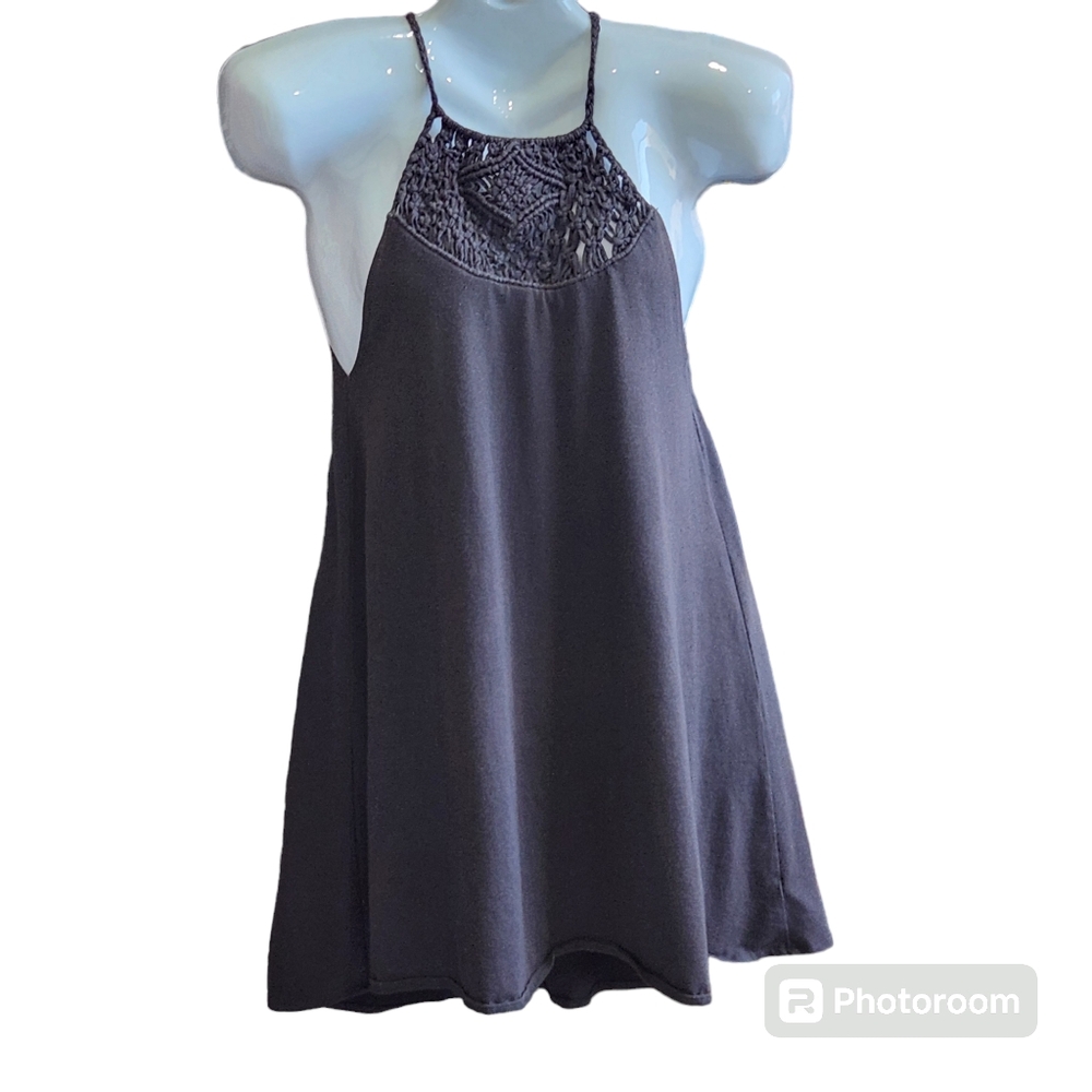 Billabong 70's Disco Crocheted Halter Top Relaxed Fit Happy Place Mini Dress S